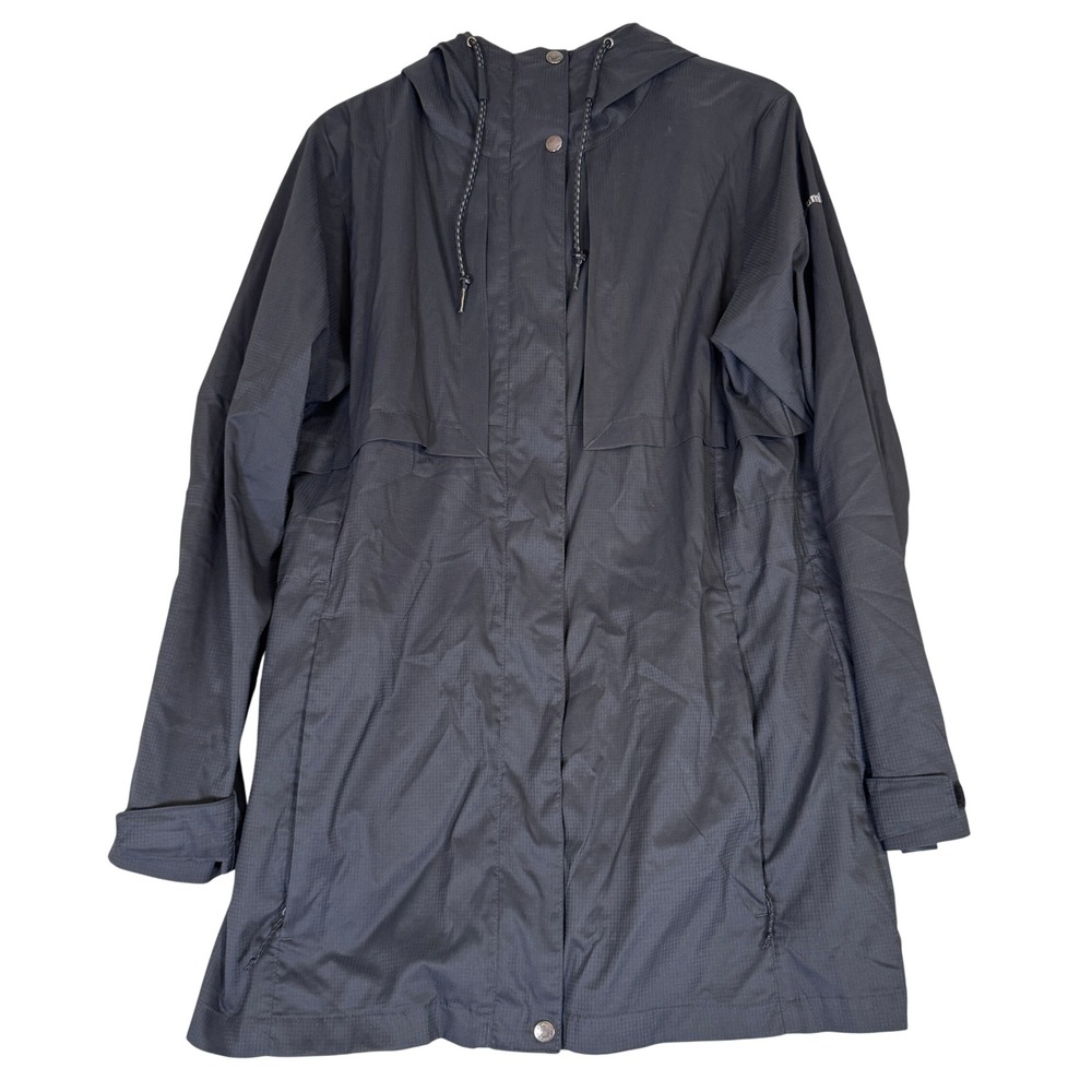 Columbia Womens Black Hooded Rain Jacket Ripstop Longline Windbreaker Large